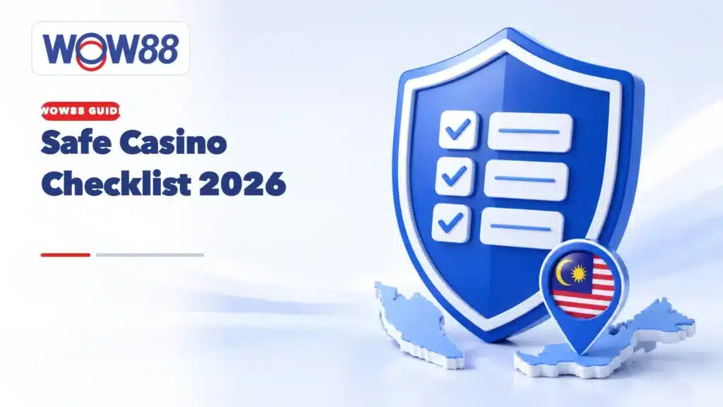 Safe online casino checklist guide showing a shield and checklist icon for Malaysia players