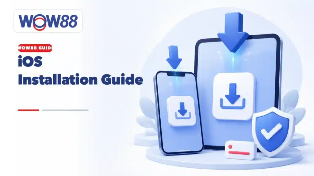 WOW88 iOS download guide showing a mobile installation icon