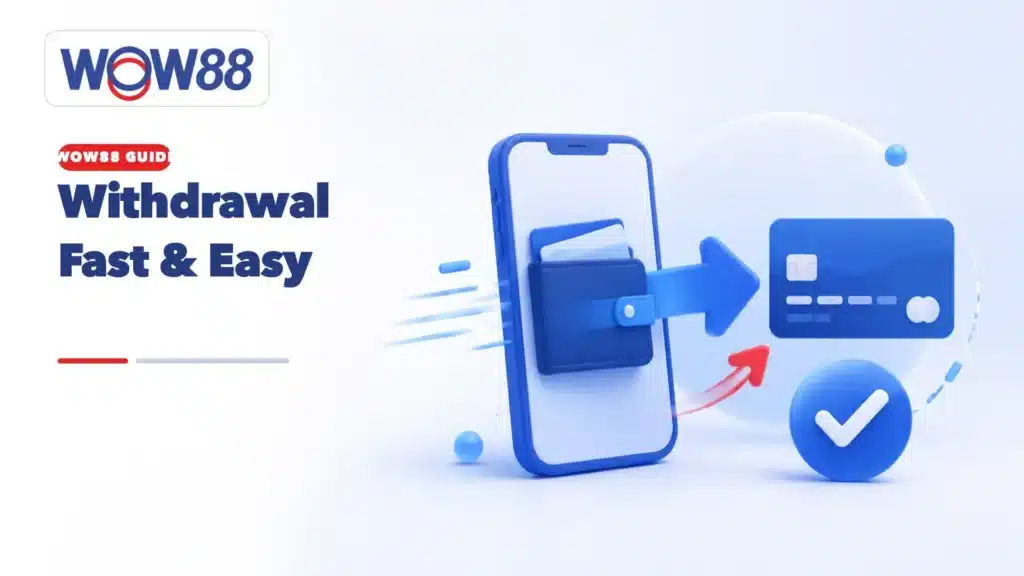 WOW88 withdraw guide showing a fast payout icon
